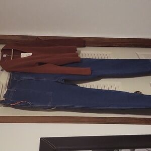 Cognac Sweater and Blue Jeans